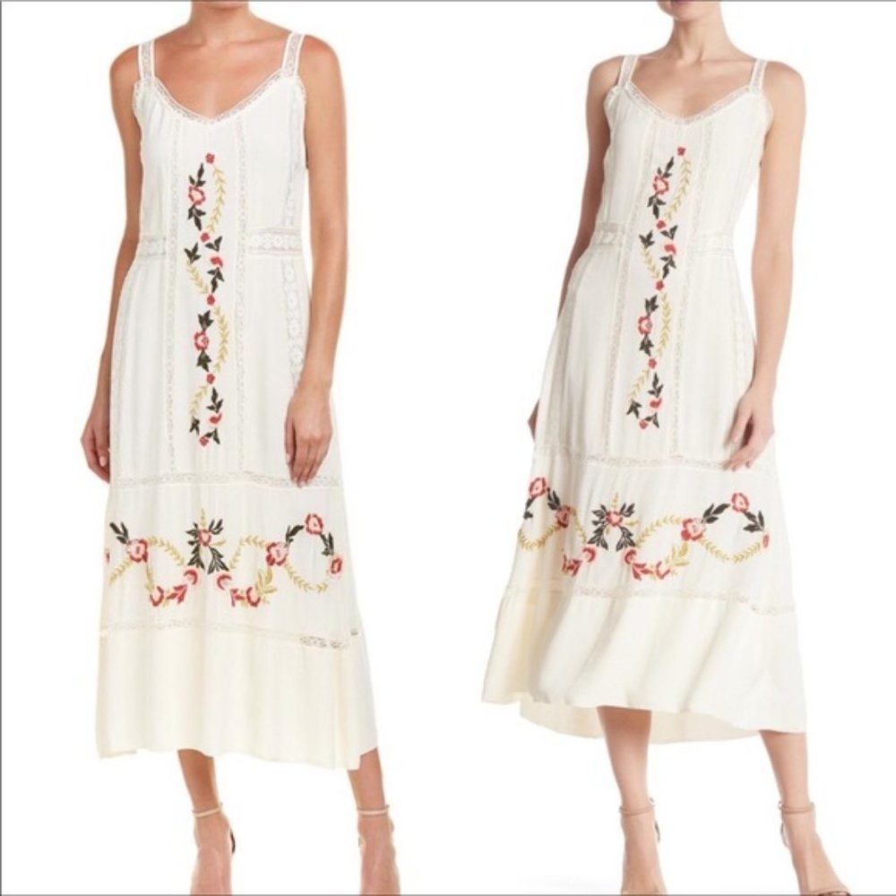 Nanette Lepore Palomino Bella Donna Embroidered Lace Trim Midi Sundress - Picture 2 of 15